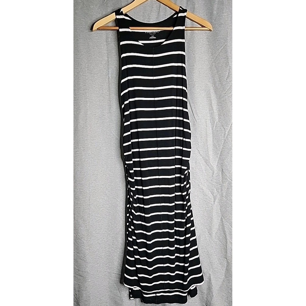 Liz Lange Maternity Black White Striped Ruched Bodycon Tank Midi Dress Medium